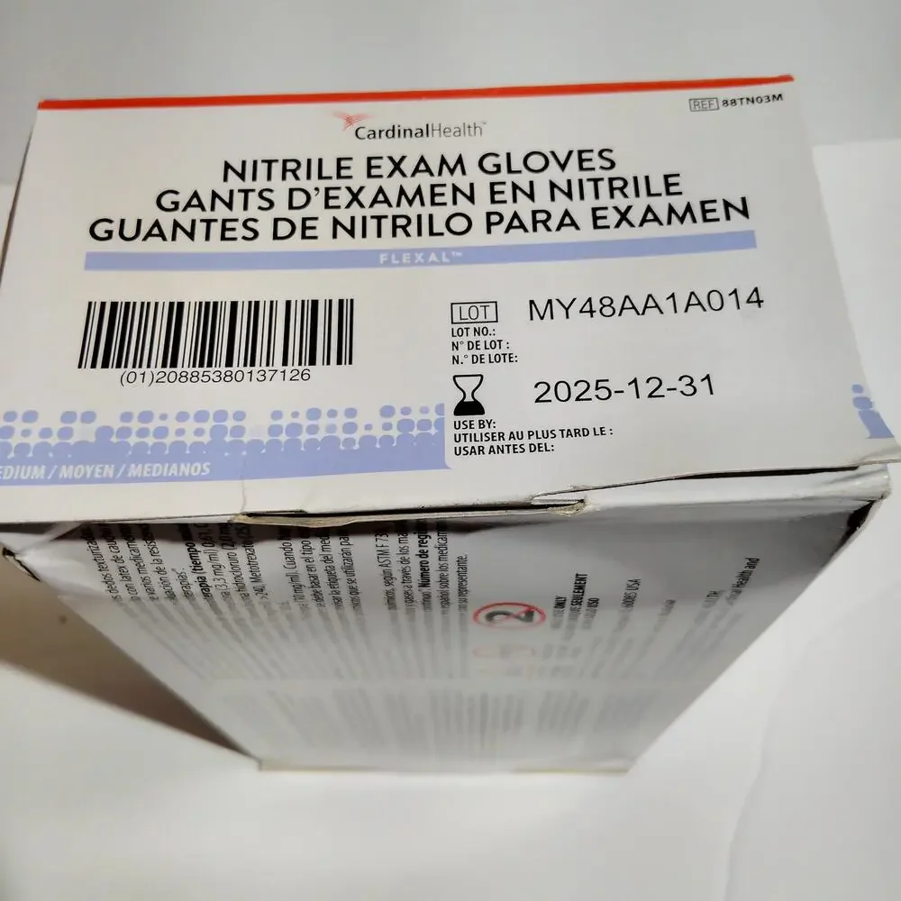 Disposable Nitrile Gloves, M, Non‑Sterile, Powder‑Free, Latex‑Free, 1 Box of 200